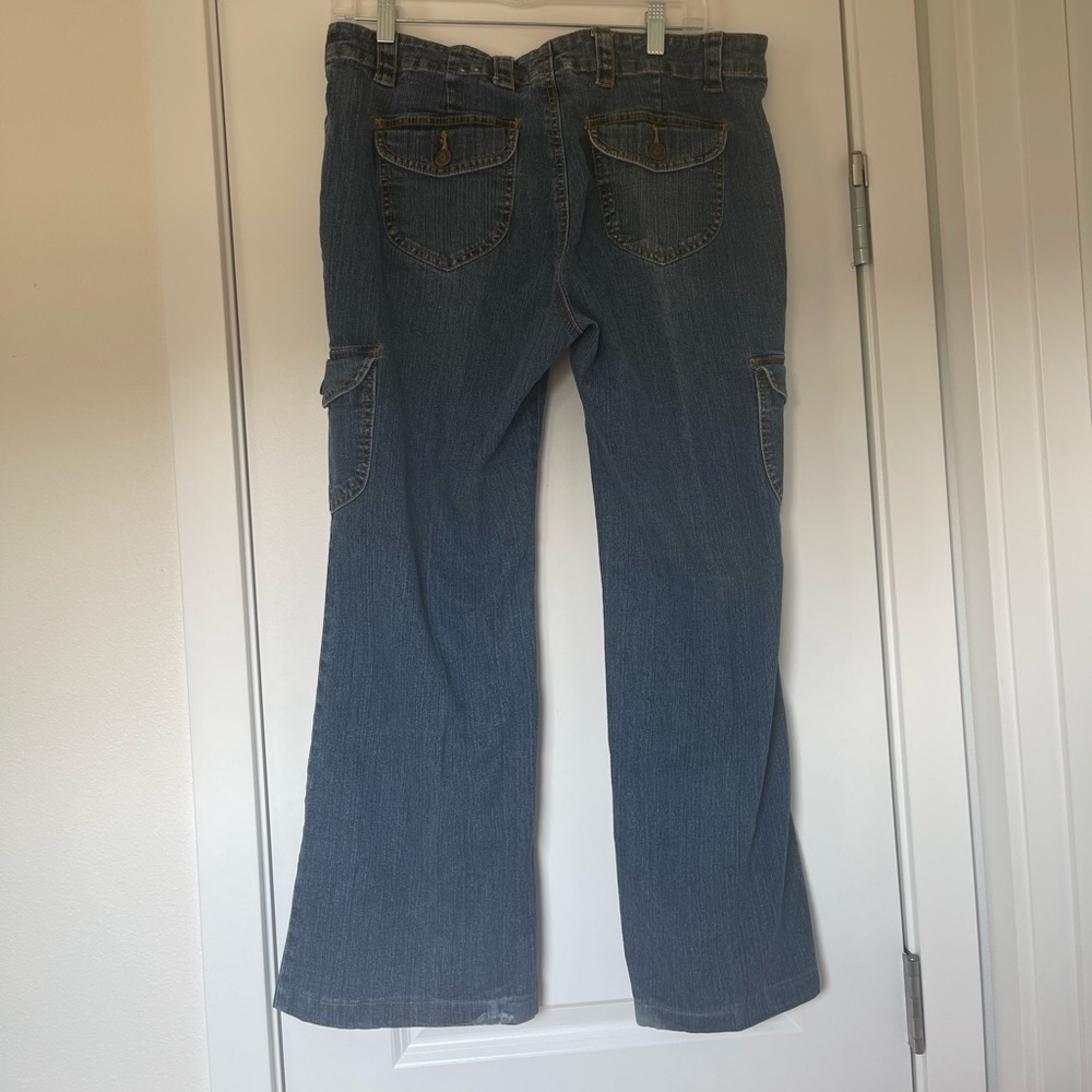 Vintage blue cargo flare jeans with a baggy fit